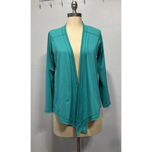 Title Nine 9 Diamalete Mesh Back Cardigan Jacket Open Front Womens M Teal Blue